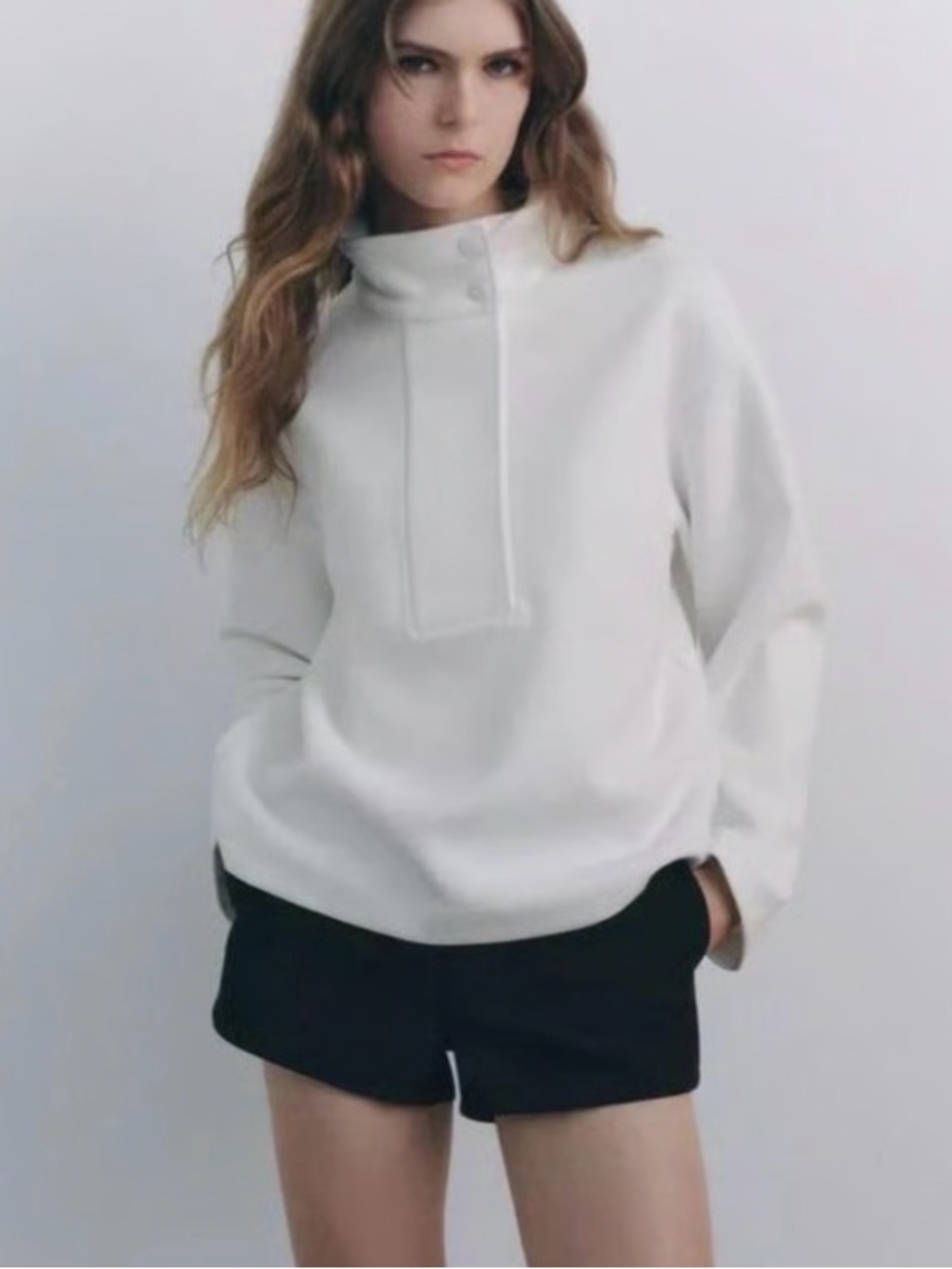 ZARA HIGH COLLAR CREPE SWEATSHIRT